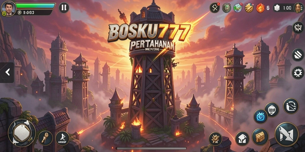 Screenshot utama BOSKU777 menampilkan aksi seru dalam game Tower Defense.