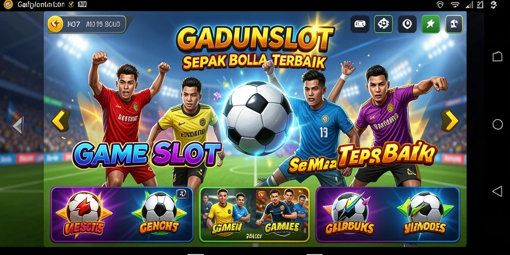 Screenshot GADUNSLOT menampilkan gameplay mencengangkan dengan tema sepak bola.