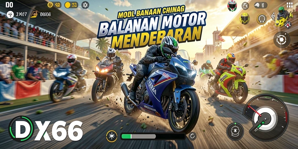 Tampilan gameplay balapan motor seru di IDX66.
