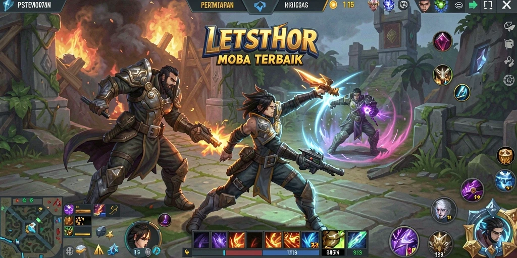 Tampilan gameplay seru di LETSTHOR dengan aksi MOBA intens.