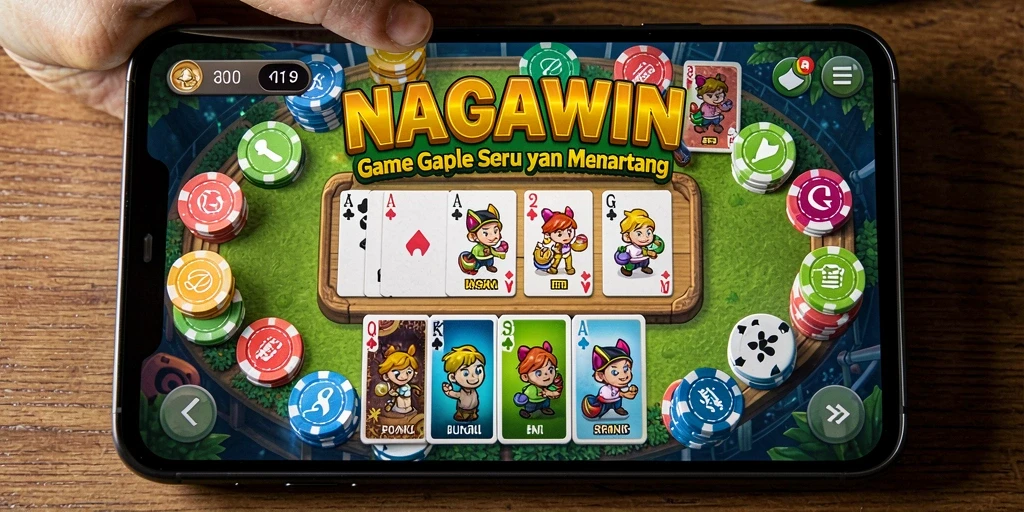 Screenshot gameplay NAGAWIN menunjukkan keseruan bermain Gaple secara online.