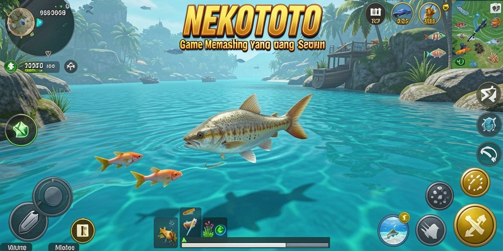 Tampilan gameplay NEKOTOTO yang menampilkan keseruan memancing.