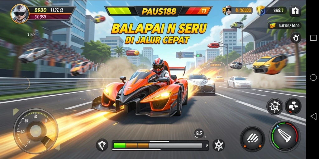 Tampilan gameplay seru dalam PAUS188 dengan variasi jalur balapan.