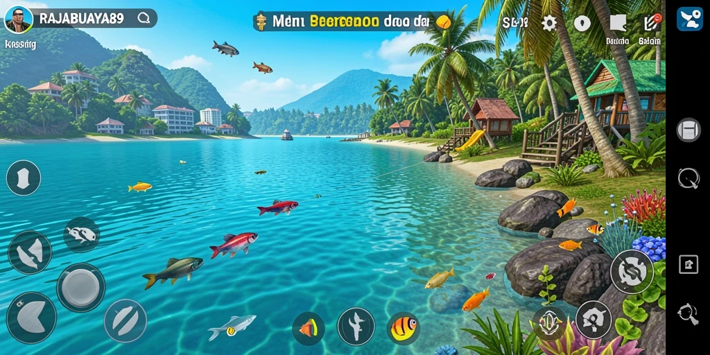 Tampilan gameplay RAJABUAYA89 yang menakjubkan dengan aksi memancing.