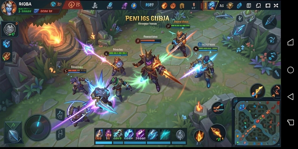 Screenshot utama RR89 menampilkan aksi seru dalam pertempuran tim MOBA.