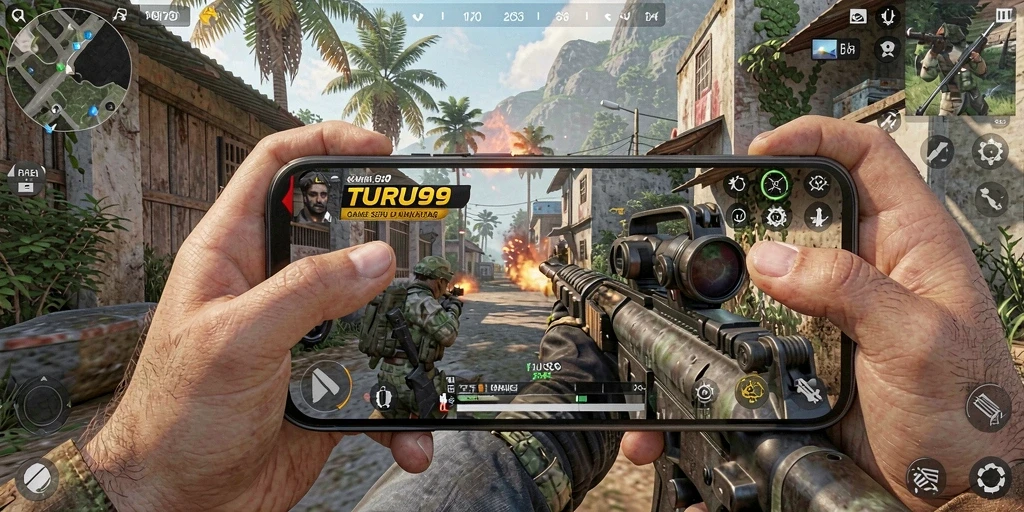 Screenshot TURU99 menampilkan aksi tembak-menembak yang mendebarkan dalam game FPS.